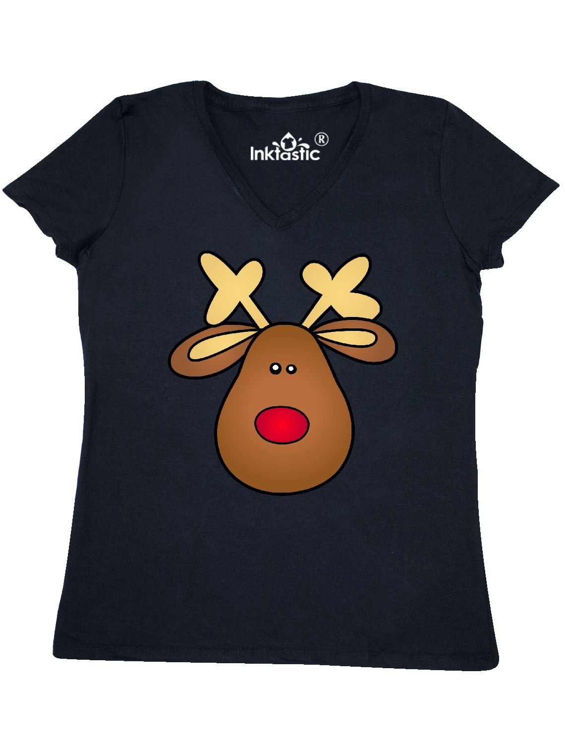 INKtastic - Rudolph The Red Nose Reindeer Women's V-Neck T-Shirt ...