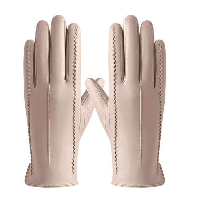 Ladies' 2024 Autumn And Winter Solid Color Versatile Windproof And Thick Cold Leather Gloves