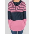 thumbnail image 2 of Women Long Sleeve Striped Color Block Casual Hoodies Loose Patchwork Pullover Sweatshirt Knit Tops, 2 of 6