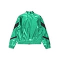 thumbnail image 6 of CHICTRY Kids Girls Metallic Long Sleeve Jacket Zipper Front Coat Stand Collar Glossy Jazz Hip-Hop Dance Tops Green 16, 6 of 7