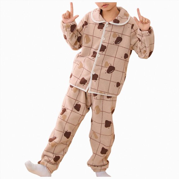 3-4 Years Toddler Girl Fall Clothes Outfits Set Top & Sweatpants 2Pcs Cute Home Outdoor -8Y Children Pajamas Boys Flannel Cardigan Set Winter Thickened Girls Coral Brown
