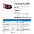 thumbnail image 2 of Left Tail Light Assembly - Compatible with 2016 - 2018 Toyota Avalon Sedan 4-Door 3.5L V6 Naturally Aspirated DOHC GAS 2017, 2 of 2