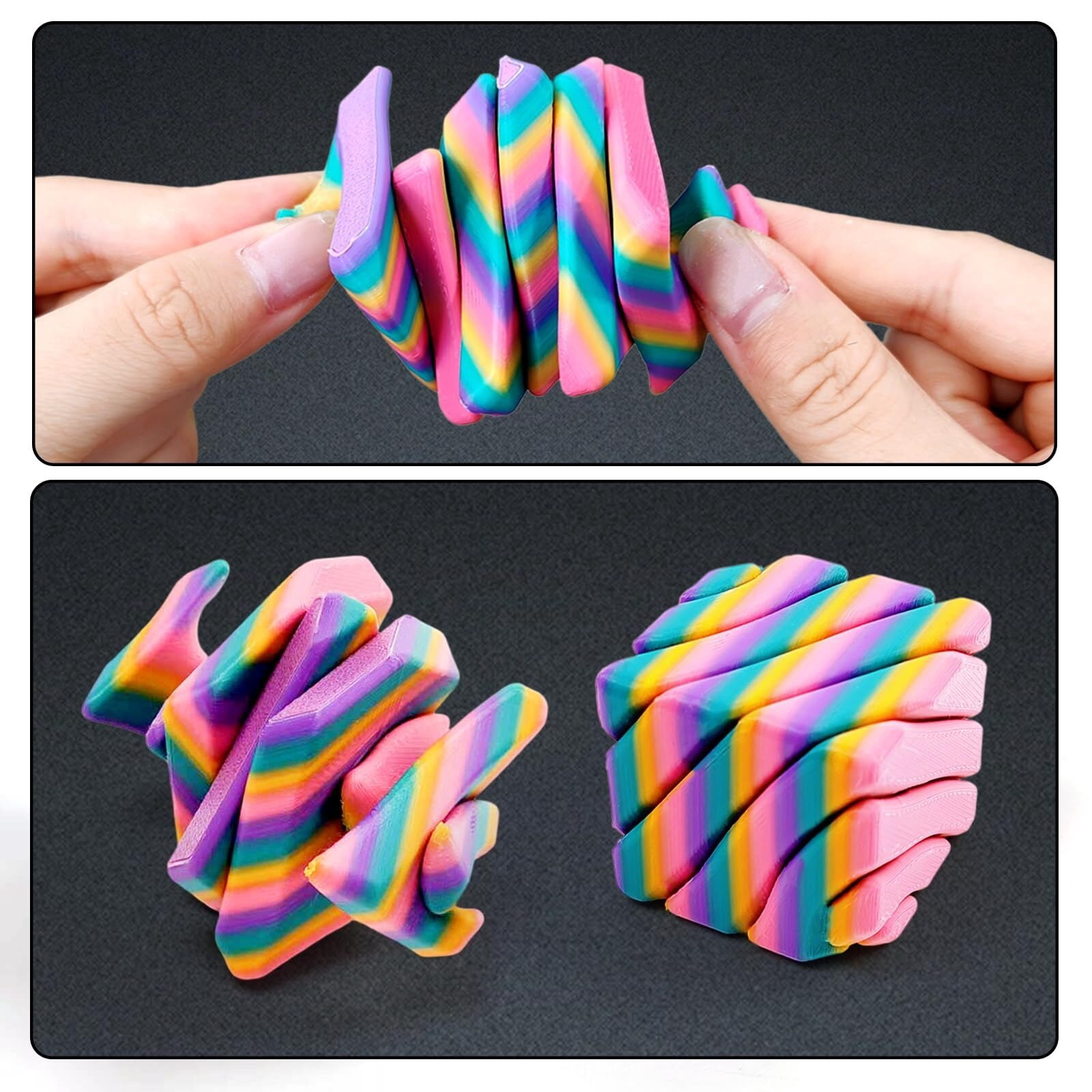 5 Pack 3D Printed Fidget Set, Rainbow Spinner & 12-in-1 Cube, Desk Stress For Adults, Sensory Focus Anxiety Gifts