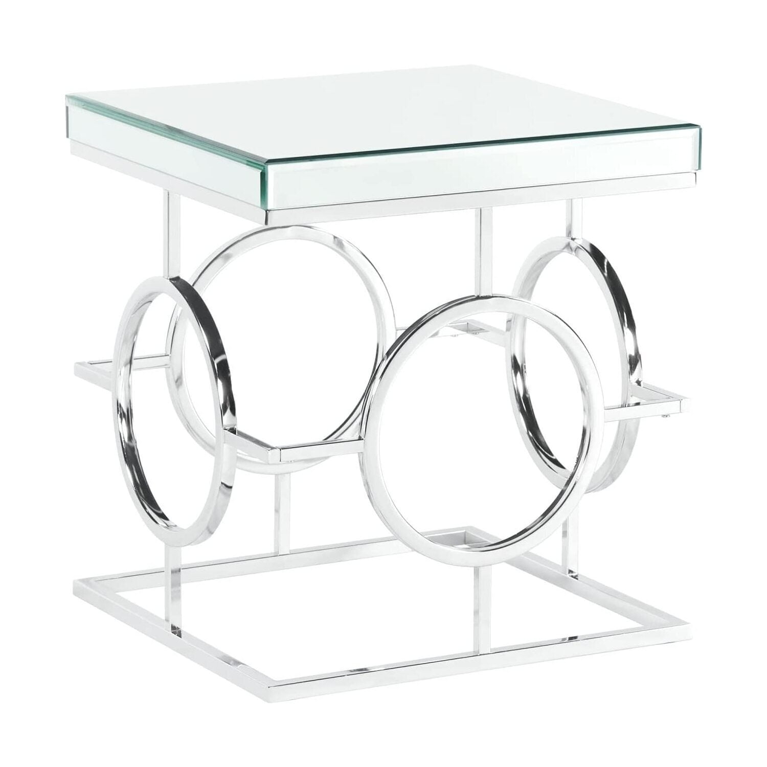Mirrored End Table Square Accent Table Glam Living Room Table Chrome Finish