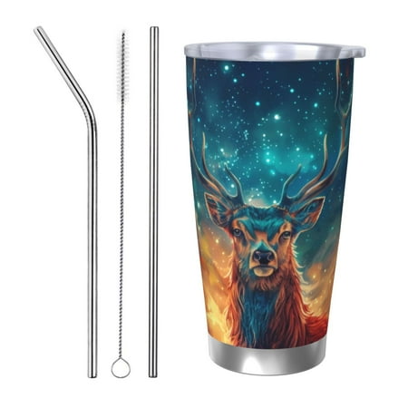 

Bingfone Celestial Stag Cosmic Glow for 20 Oz Stainless Steel Travel Mug Double Wall Water Coffee Cup for Home Office Outdoor Works Great for Ice Drinks and Hot Beverage-Straw Three-piece Set