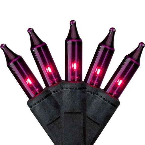 100-Count Purple Mini Halloween Lights - 17.5ft, Black Wire