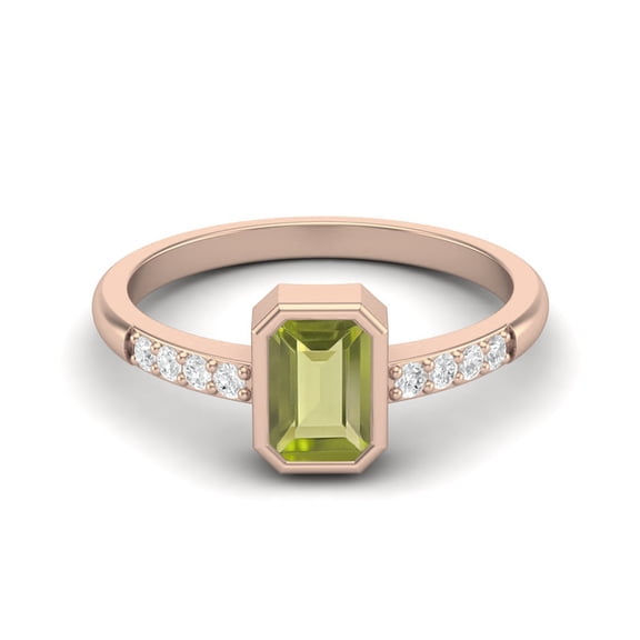 Mooneye 0.82 Ctw Emerald Cut Peridot 925 Sterling Silver Rose Vermeil Solitaire Women Wedding Ring