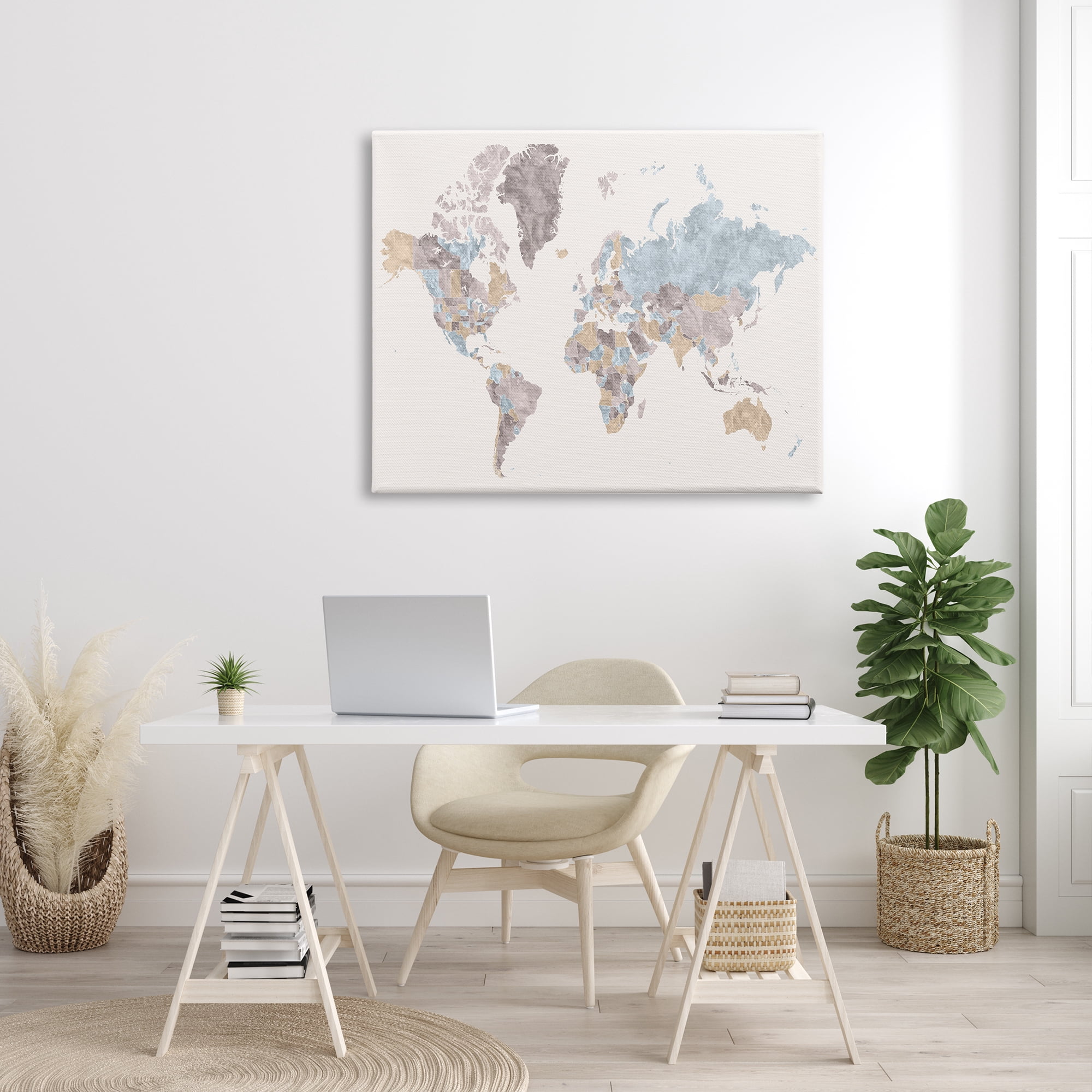 Stupell Industries World Map with Borders Contrasting Regional Tones, 36 x 48, Designed by BlursByAI