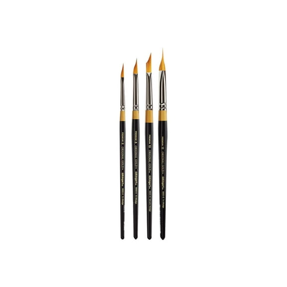 Kingart Original Gold, 9900 Miracle Tri-Wedge Series, Premium Golden Taklon Artist Brushes, 4/Set, All ages