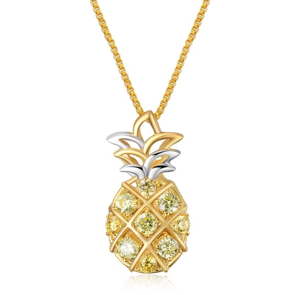 AOBOCO Sterling Silver Pineapple Necklace Gold Plated Pendant, Jewelry Gift for Women