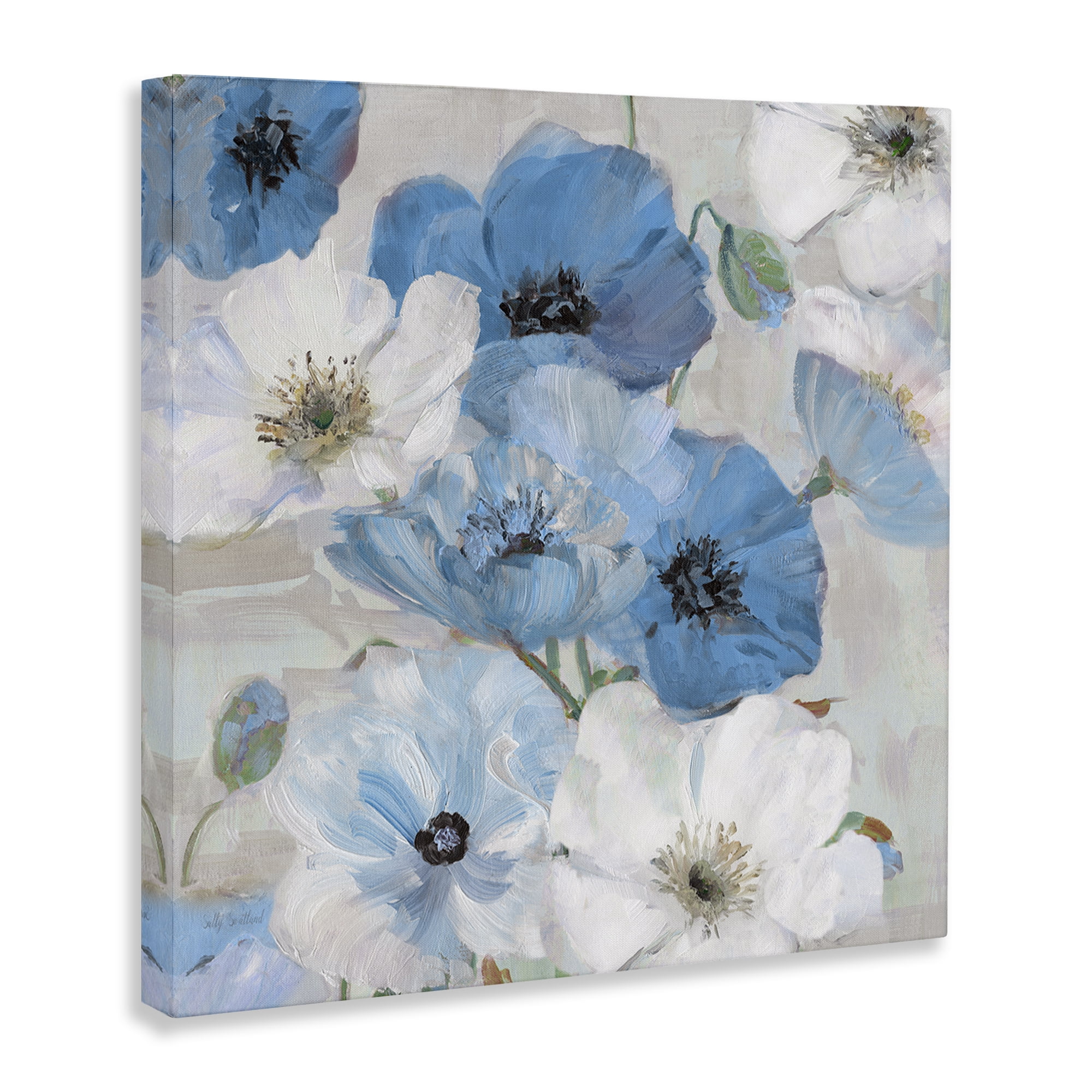 Stupell Industries Mixed Blue & White Blooms Plants & Flowers Painting Wrapped Canvas Art Print Wall Art, 30 x 30