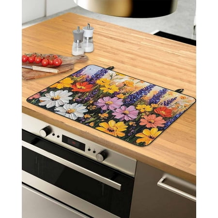 nqOlkjepod Large Induction Cooktop Protector Mat 36 x21 Colorful Flowers Stove Top Covers for Electric Stove Modern Botanical Floral Oil Painting Stove Burner Cover Mats Glass Top Stove Cover