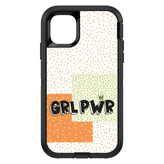 DistinctInk Custom SKIN / DECAL compatible with OtterBox Defender for iPhone 11 Pro (5.8" Screen) - Girl Power - GRL PWR - Crown, Polka Dots