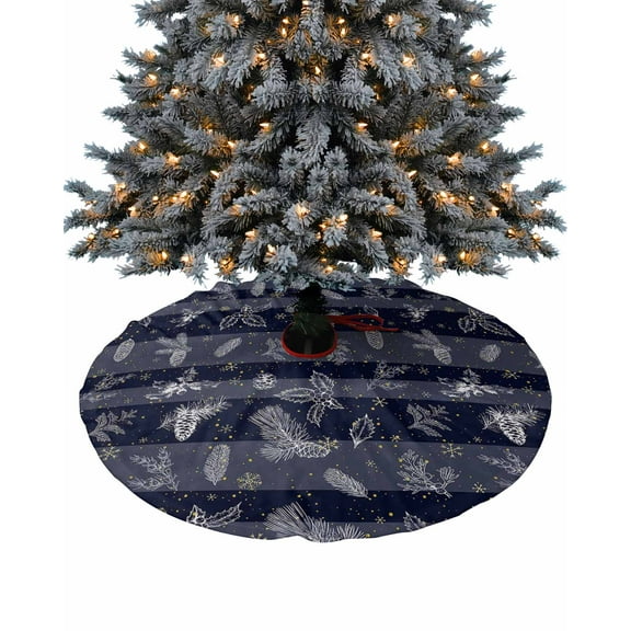 Navy Blue Christmas Christmas Tree Skirt 48 Inches Large Christmas Skirt Tree, Xmas Berry Winter Snowflake Tree Skirt Christmas Decorations for Fireplace Party Holidays Indoor Outdoor