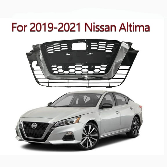 Bumper Grille Assembly Compatible with 2019 2020 Nissan Altima Front Chrome & Gloss Black Shell and Honeycomb Insert Bumper Grill NI1200292
