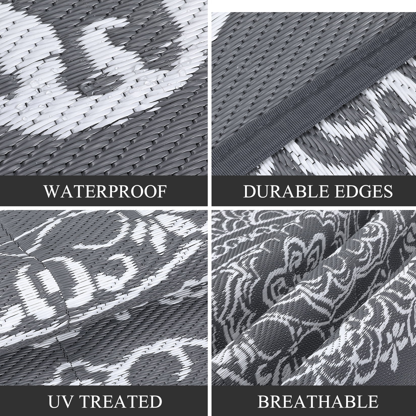 Gavee 5'x8' Boho Outdoor Rug, Waterproof Reversible Patio Area Rug Indoor Outdoor Carpet, Plastic Straw Rug RV Outdoor Mat for Camping Deck Balcony, Porch, Picnic, Gray and White