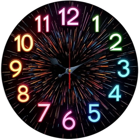 SBEMP10 Inch Silent Wall Clock, Neon Colorful Radial Decorative Wall Clock, Battery Operated Non-Ticking Round Clock for Living Room Bedroom Game Room Home Decor
