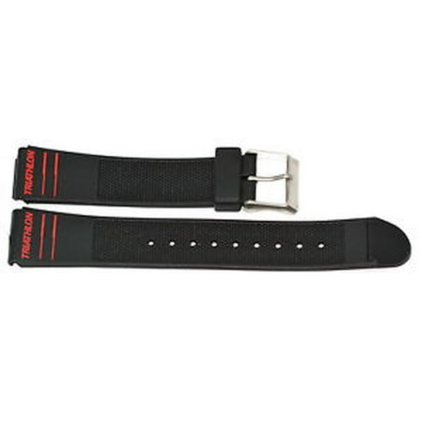 Timex TIMEX 19MM BLACK RED RUBBER SPORT DIVER TRIATHLON WATCH BAND