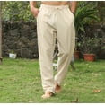 thumbnail image 2 of BUYJYA Men's Drawstring Linen Pants Casual Yoga Wedding Beach Loose Fit Straight With Pockets,Size S-3XL, 2 of 5