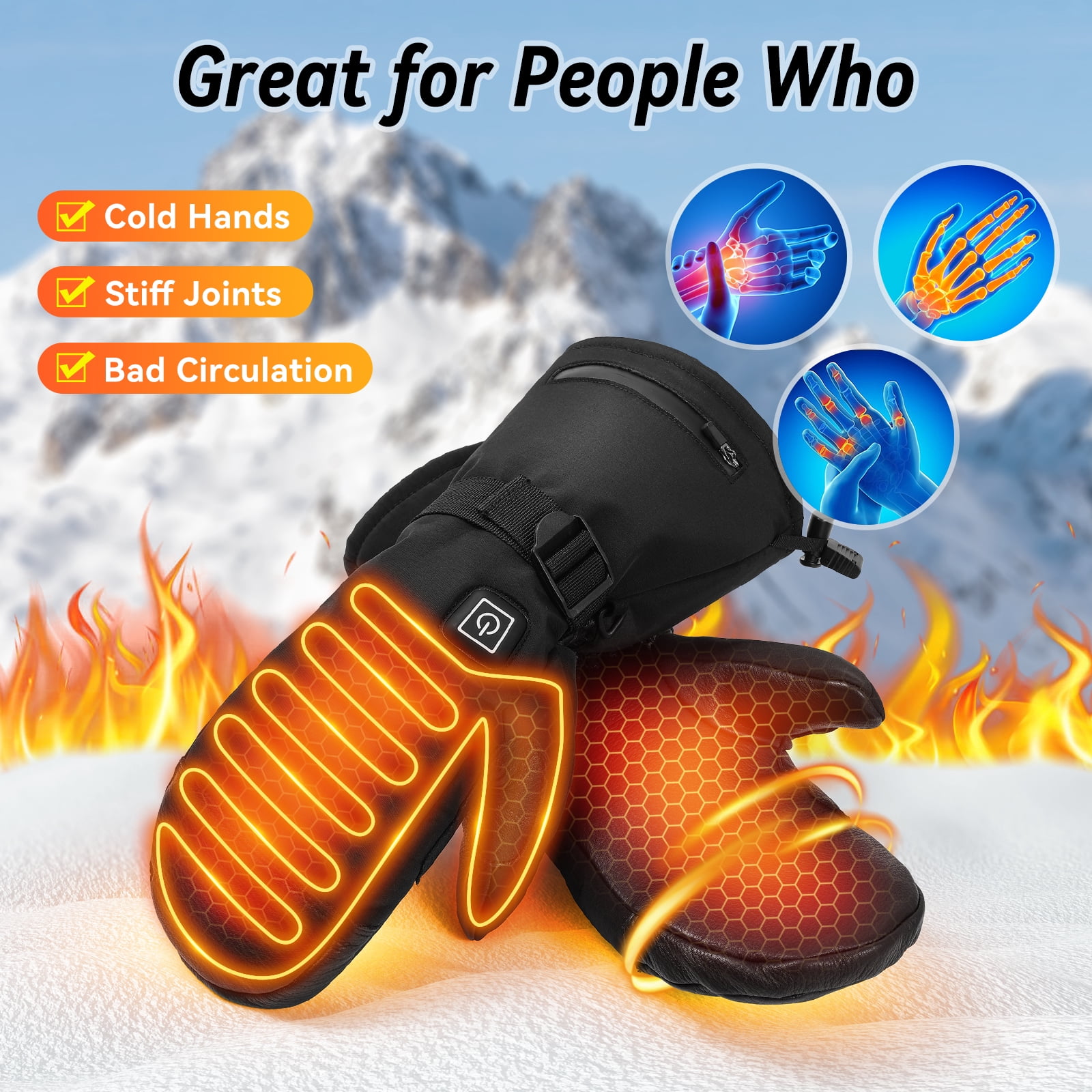 OZERO Heated Gloves Mittens for Men Women: 6000mAh Rechargeable Electric Heating Gloves for Skiing, Hunting, Fishing