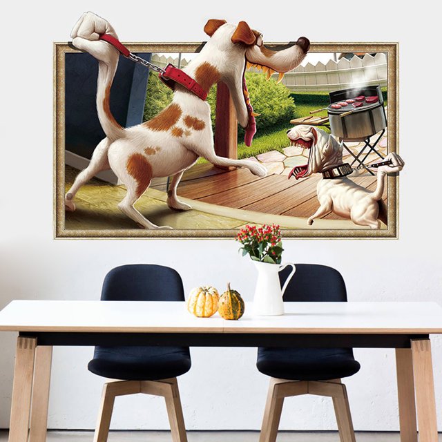Película adhesiva decorativa de la etiqueta engomada de la pared de los perros del efecto 3D, pared D