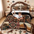 thumbnail image 3 of meiyoeat Howling Wolf Full Size Comforter Sets,Vintage Aztec Geometric Pattern Bedding Comforter Set For Boys,Black Reversible,3 Pieces,1 Comforter and 2 Pillowcases, 3 of 7
