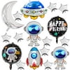 17Pcs Astronaut Spaceman Foil Balloons Rocket Airship Star Moon Balloons Helium Balloons Space Galaxy Themed Party Supplies Happy Birthday, Baby Shower Decoration