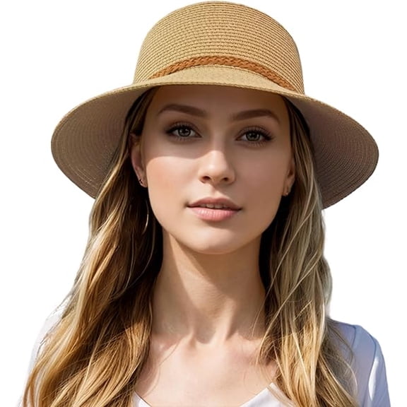 Beach Sun Straw Hats for Women, Summer Sun Protection Foldable Packable Wide Brim Hat