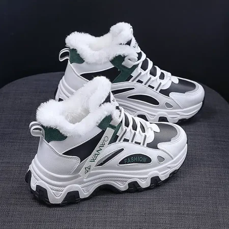 

Women‘s Casual Sneakers Color-block Thick Sole Chunky Sneakers Warm Plush Lined Anti-slip Running Shoes