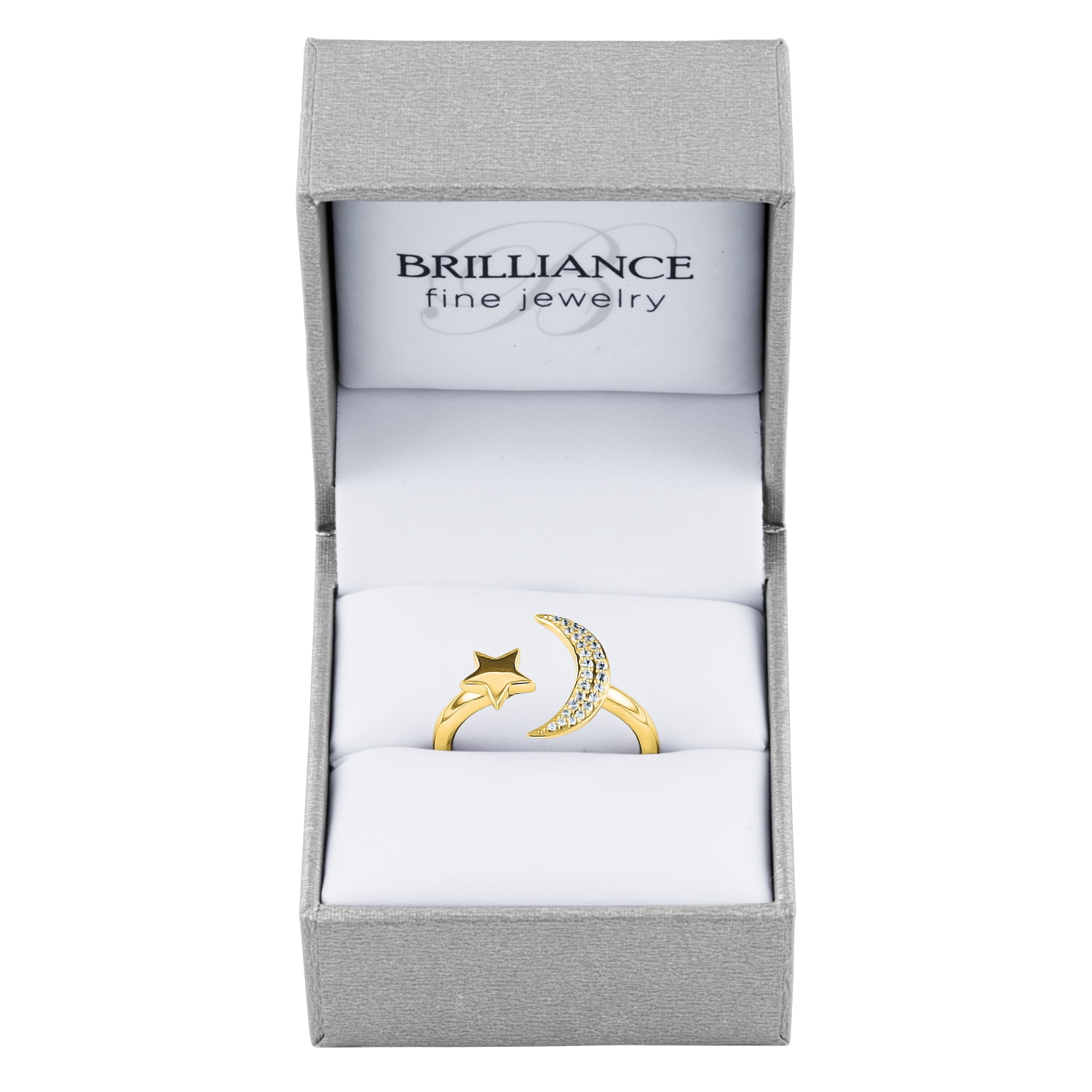 Gemspirations 1/10 cttw Diamond Star and Moon Fashion Ring Sterling Silver 14K Yellow Gold Plated