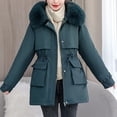 thumbnail image 5 of Fashion Winter Warm Jackets for Womens Plus Size Solid Color Long Sleeved Waist Tied Jacket With Large Collar Hooded Pocket Zipper Jacket Detachable Inner Lining, 5 of 7