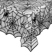 eZAKKA Halloween Table Cloth, 54" x 72" Spider Webs Tablecloths Black Tablecloth Lace Fabric Table Cloths Spooky Table Cover