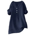 thumbnail image 2 of LIZUOJUN Women’s V-Neck Short Sleeve Henley Shirt Cotton Linen Blend Casual Summer Tee Breathique Soft Knit Button Detail Navy 2XL, 2 of 7