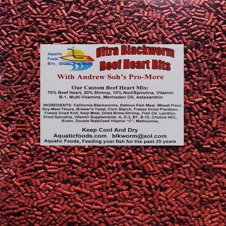 Aquatic Foods PRO-MORE Enhanced Blackworm / Beef Heart Mix Sinking Bits for increasing Size & Girth in ALL Tropical Fish - 1/4-lb