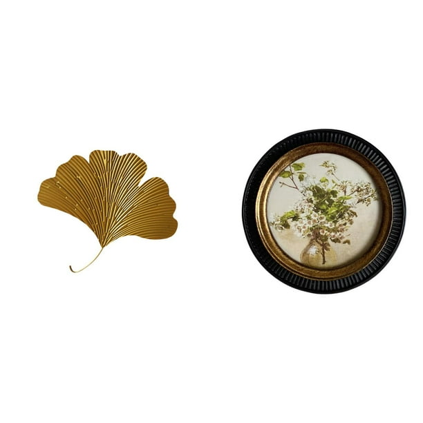 Esculturas de pared de hojas,Esculturas de pared de hierro forjado con forma de hojas de ginkgo,Marco de fotos redondo,Marco de fotos redondo de resina con diseño retro europeo,Marco de fotos