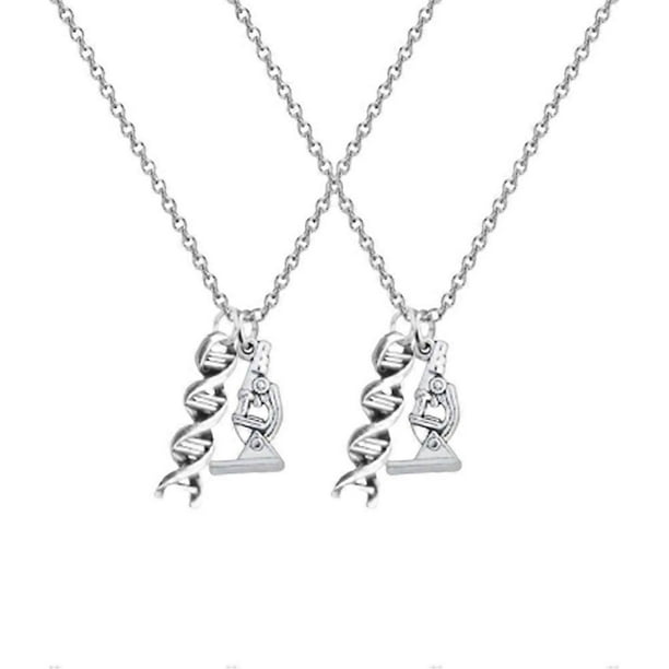 2pcs Creative Microscope Shape Necklace Alloy Gene Design Pendent Exquisite Jewelry Graduation Souvenir Gift Ornaments