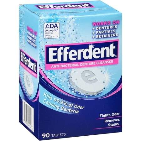 Efferdent Anti-Bacterial Denture Cleanser Tablets, Dye-Free, 90 Count