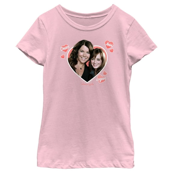 Girl's Gilmore Girls Rory and Lorelai Photo Heart Graphic Tee Light Pink X Large