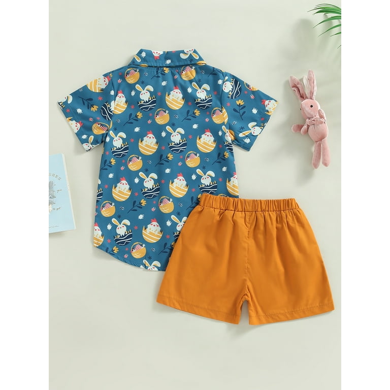 Wassery 2Pcs Toddler Boys Easter Outfits Bunny Egg Print Short Sleeve Shirt and Casual Elastic Waist Shorts Set Gentleman Summer Clothes 12M 5T Walmart