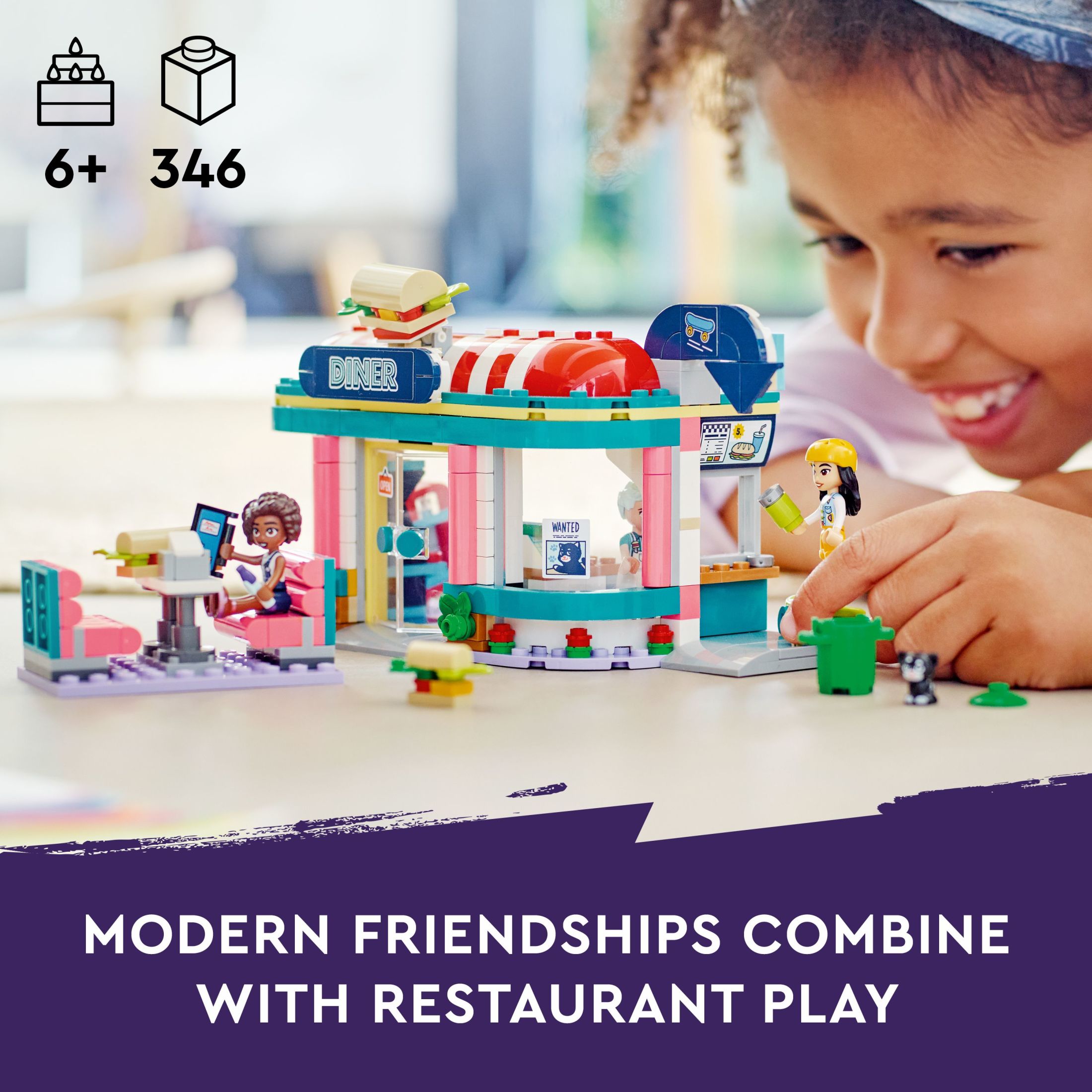 LEGO Friends Heartlake Downtown Diner 41728 Building Toy - Restaurant Pretend Playset with Food, Includes Mini-Dolls Liann, Aliya, and Charli, Birthday Gift Toy Set for Boys and Girls Ages 6+ - image 5 of 8