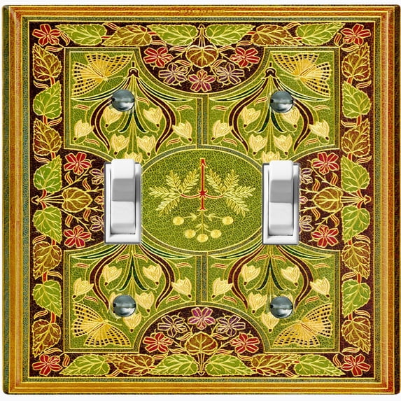 Metal Light Switch Plate Cover Elegant Victorian Floral Leaf Butterfly Frame Green FRA065