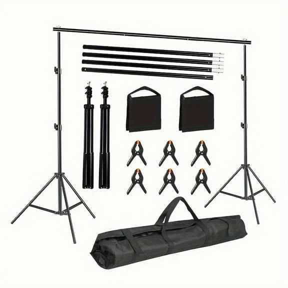 10x7ft Adjustable Photo Studio Stand Kit - Photography Background Stand with 4" Clips*6, Sandbags*2, Carrying Bag, for Indoor/Outdoor Shooting