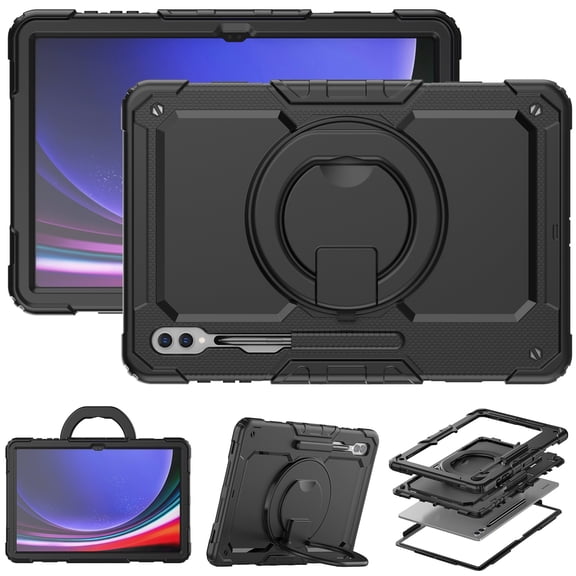 for Samsung Galaxy Tab S10 Ultra/S9 Ultra/S8 Ultra Case 14.6 inch, 360 Rotating Shockproof Cover with Stand, Handle, Shoulder Strap (SM-X920/X910/X900), Black