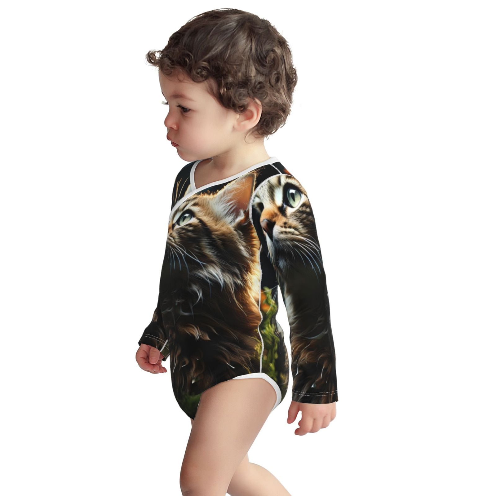 Xecao Realistic Style Cute Cat Print Baby unisex-baby Cotton Long-sleeve Bodysuits-2 Years
