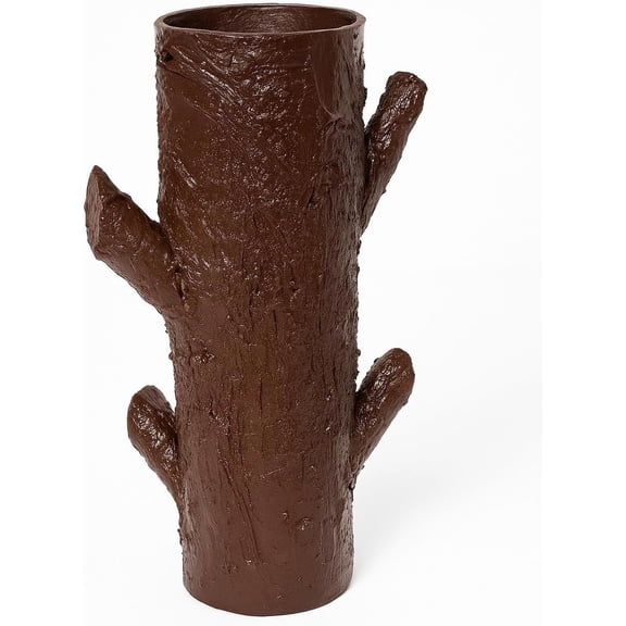 Rustic Tree Trunk Flower Vase – Handmade Bark-Textured Planter from Upcycled PVC Pipe – Dark Brown – 9 x 9 x 16 Inch Woodland Style Home Décor