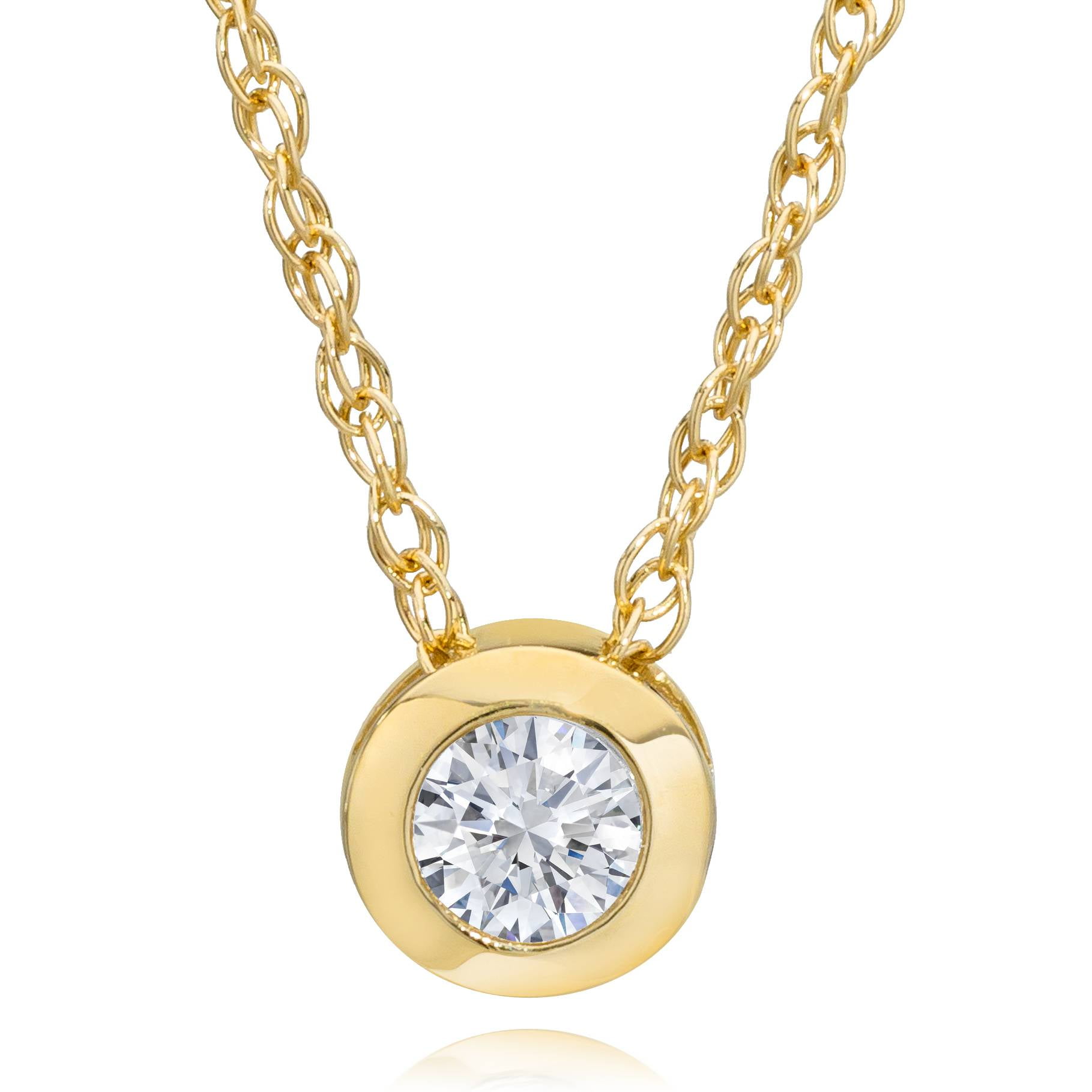 1CT Brilliant Created Diamond Bezel 16" Chain Solid 14K Yellow Gold Necklace Set