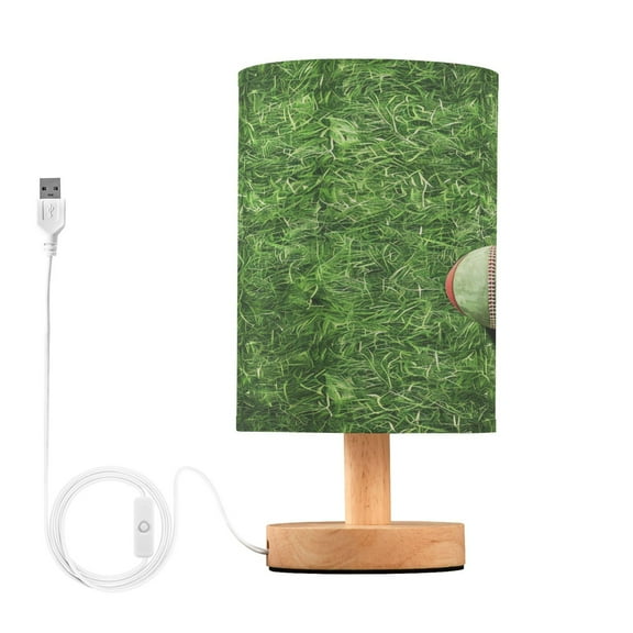 Baseball on Grass Bedside Table Lamp Desk Warm Lights with USB Charging Port Cylinder LED Lamps for Bedroom Living Room Office