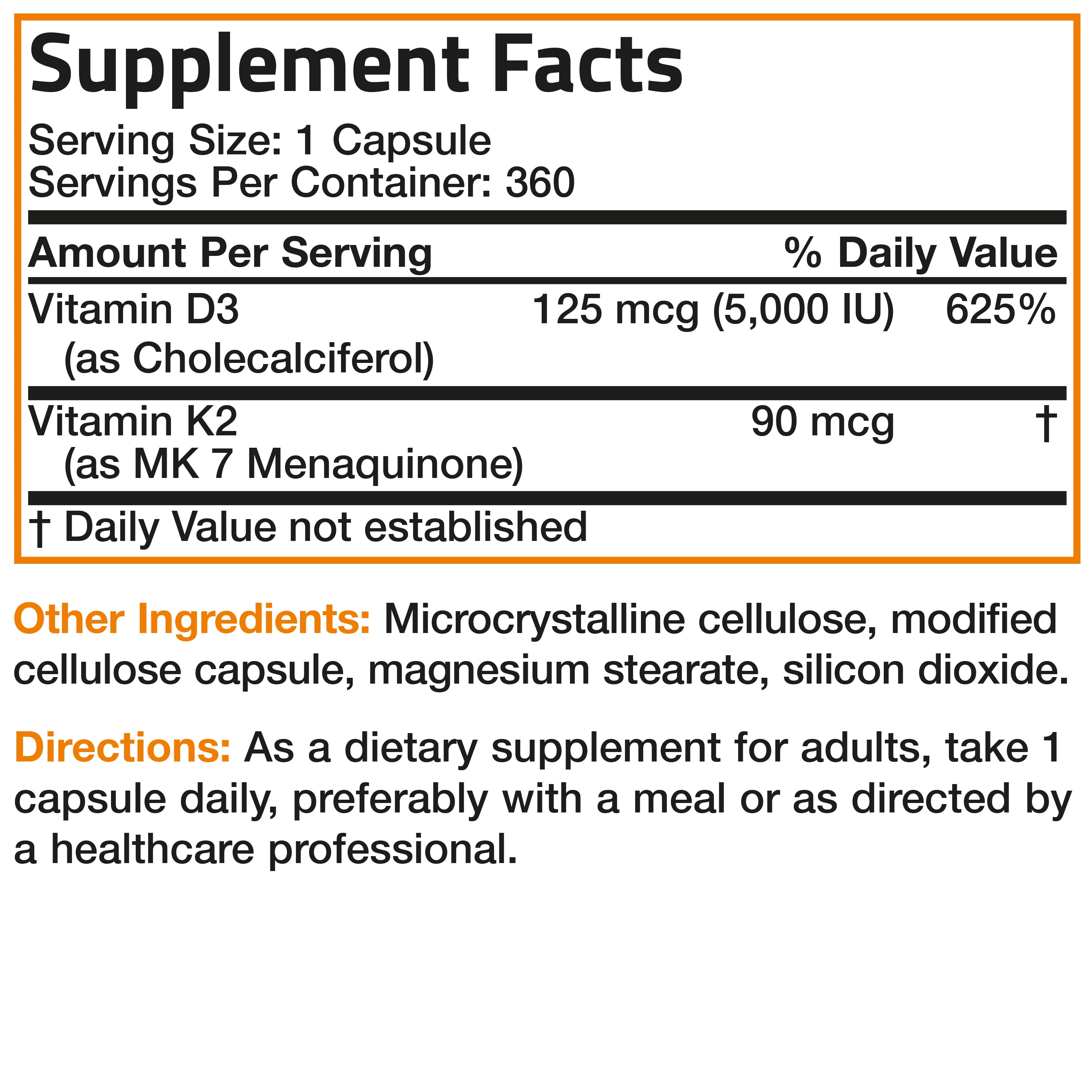 Bronson Vitamin K2 (MK7) with D3 Supplement Bone and Heart Health Non GMO & Gluten Free Formula - Easy to Swallow, 360 Capsules