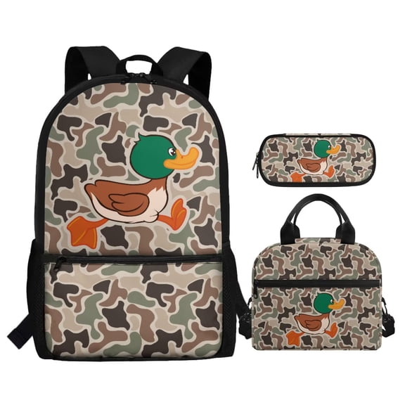 Yuyamidu Duck Camouflage School Backpack with Lunch Box for Kids Boys 7-8 Years Old Middle School Book Bag for Girls 1st Grade/2nd Grade Large Capacity Schoolbag Set of 3