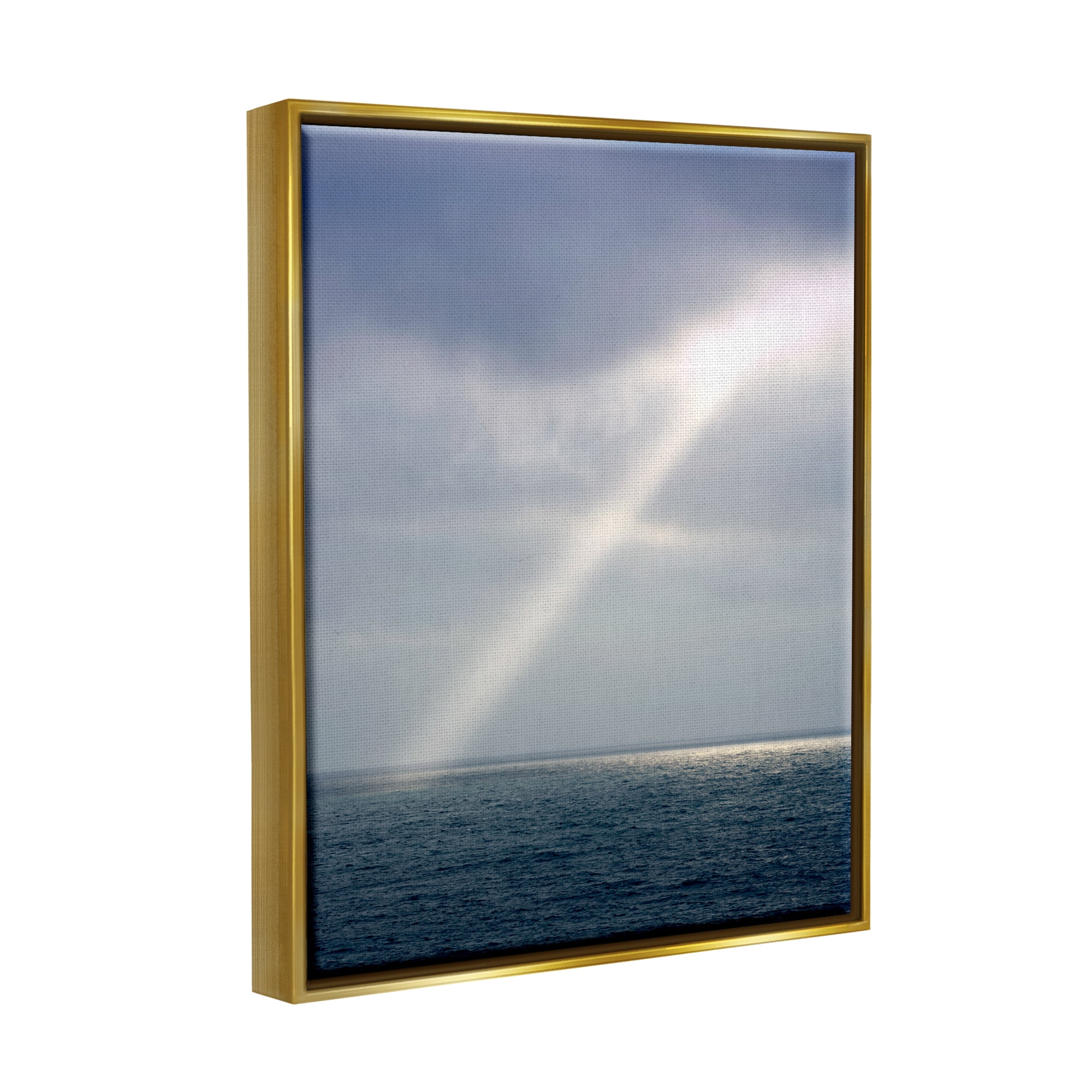 Stupell Industries Sun Rays Shining Ocean Clouds Coastal Photography Gold Floater Framed Art Print Wall Art